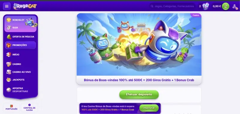 Bónus de boas-vindas de casino no Robocat