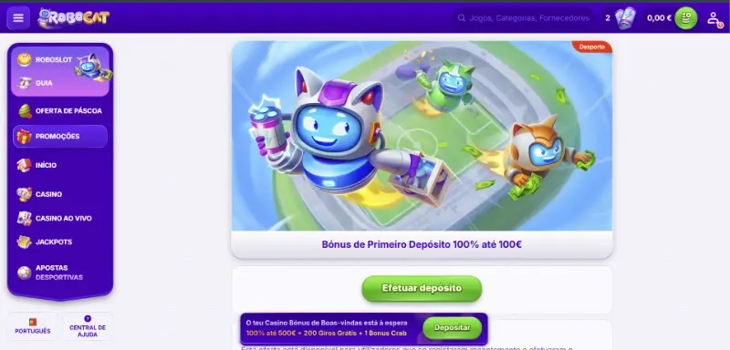 Bónus de boas-vindas para desporto do Robocat