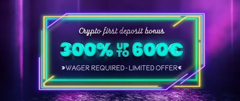 Bónus de primeiro depósito em Criptomoedas 300% até 600€ no Vegaz Casino