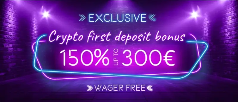 Bónus de primeiro depósito em Criptomoedas 150% até 300€ no Vegaz Casino