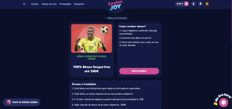 Bónus para apostas desportivas do CasinoJoy