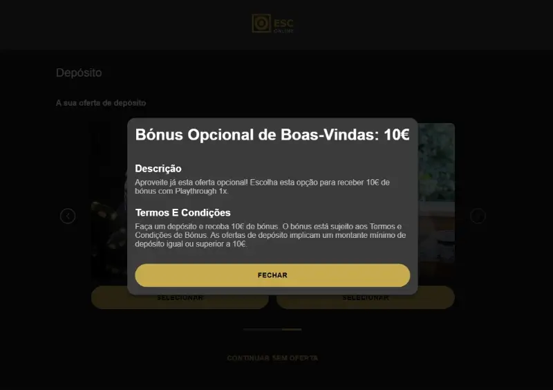 Bónus opcional de boas-vindas da ESC Online