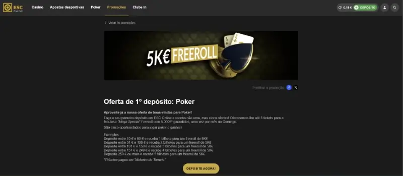 Bónus para Poker na ESC Online