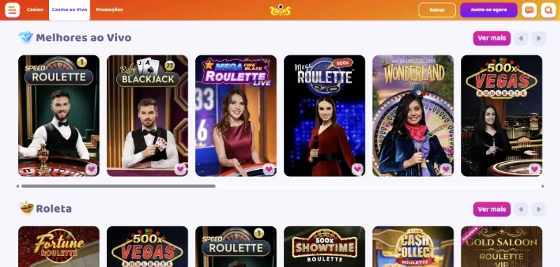 Página de casino ao vivo do 7signs