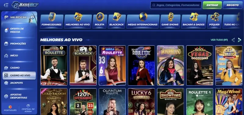 Página de casino ao vivo da BassBet