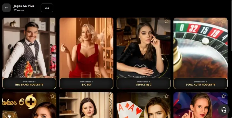 Página de casino ao vivo na OscarSpin