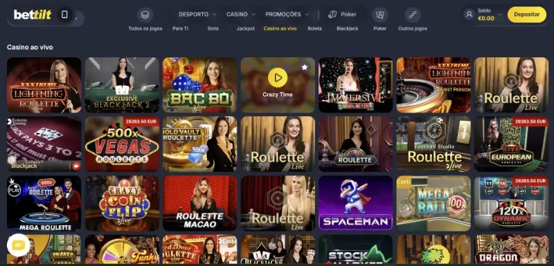 Página de casino ao vivo na Bettilt