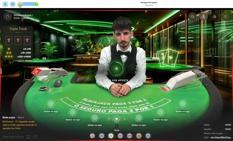 Jogo de Blackjack ao vivo