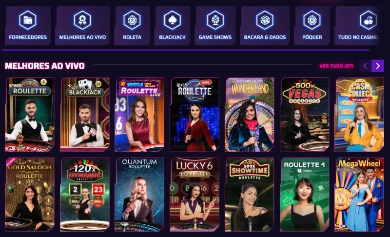 Página de casino ao vivo no Roby Casino