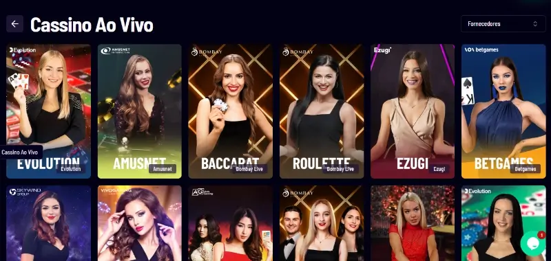 Página de casino ao vivo no Vegaz Casino