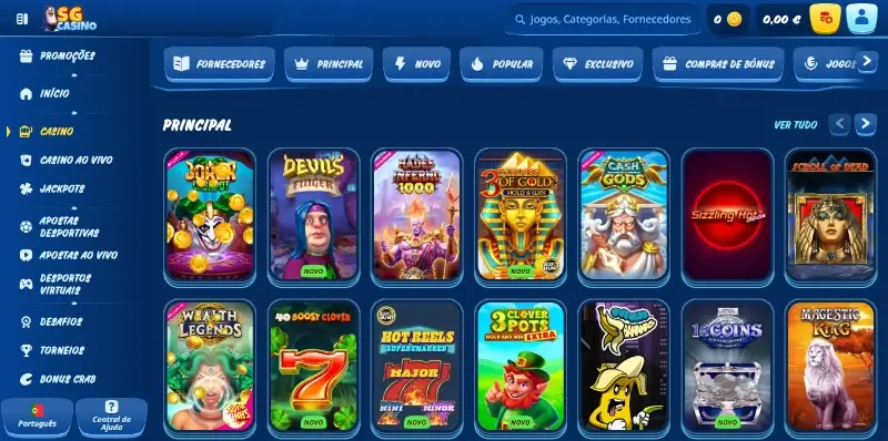 Página de casino do SG Casino