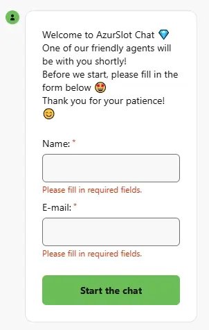 Iniciar conversa com o chat ao vivo da AzurSlot