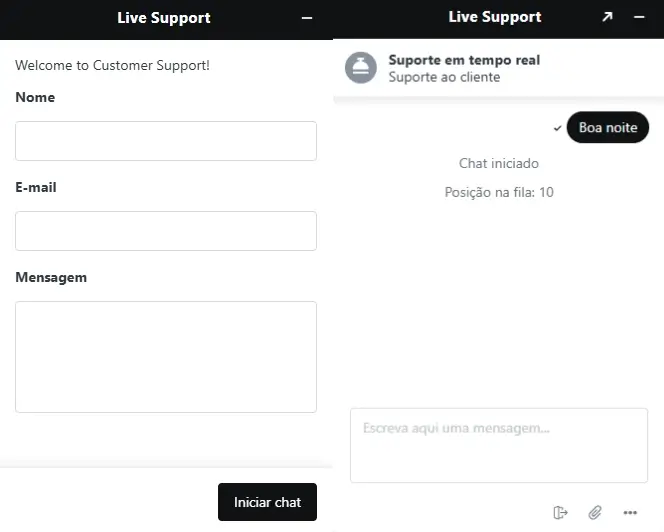 Inicio de conversa com o chat ao vivo da Supabet