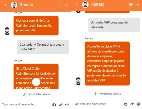Conversa com o chat ao vivo na OptimBet