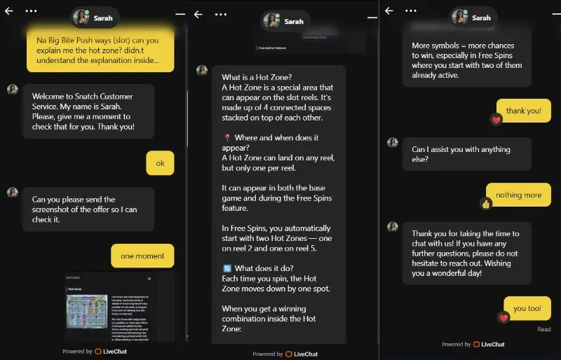 Chat ao vivo do Snatch Casino