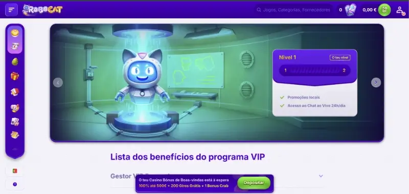 Página do clube VIP do Robocat