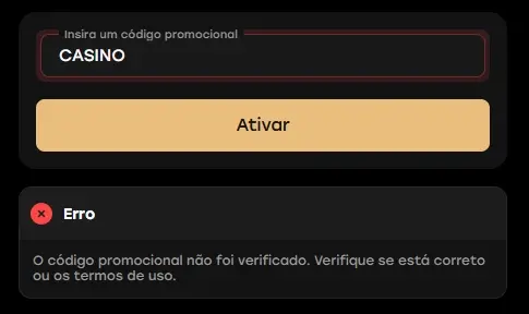 Mensagem de erro com código promocional errado