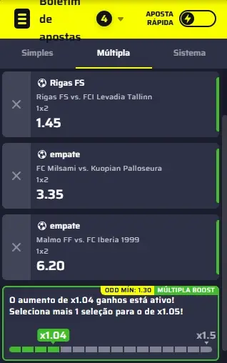 Exemplo de uma multipla com comboboost na BDMBet