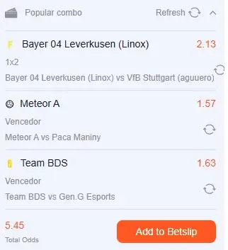 Combos populares no boletim de apostas da Vulkan Vegas