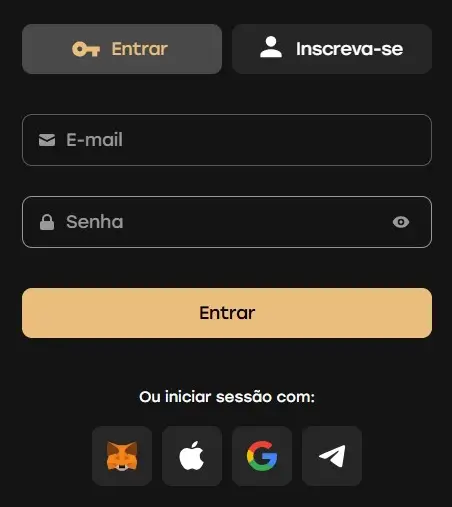 Inicio de registo na Fairspin
