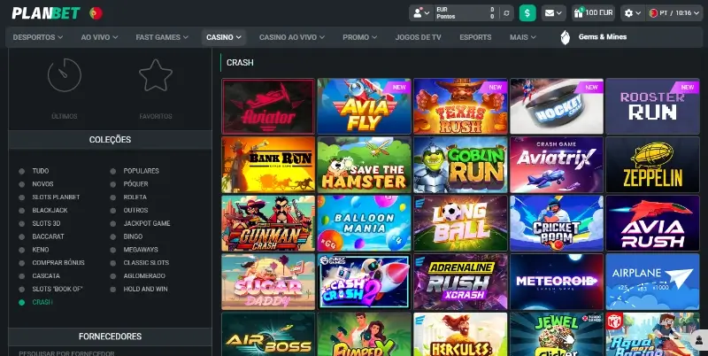 Página de jogos crash no casino da Planbet