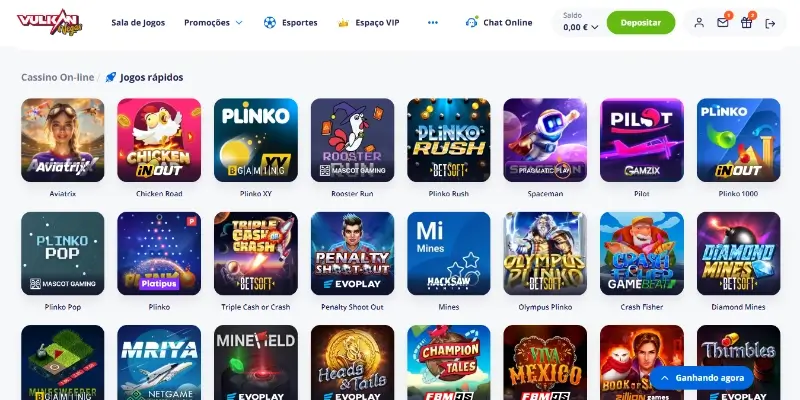 Página de jogos crash na Vulkan Vegas