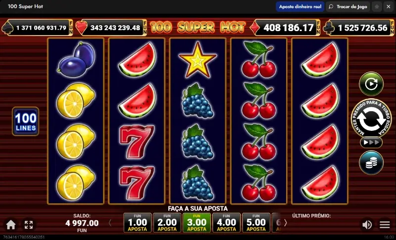 Joga a slot 100 Super Hot na sua versão demo