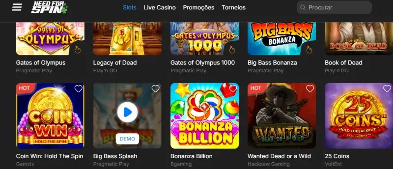 Jogos com versão "demo" no casino Need For Spin