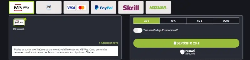 Realizar um depósito numa casa de apostas