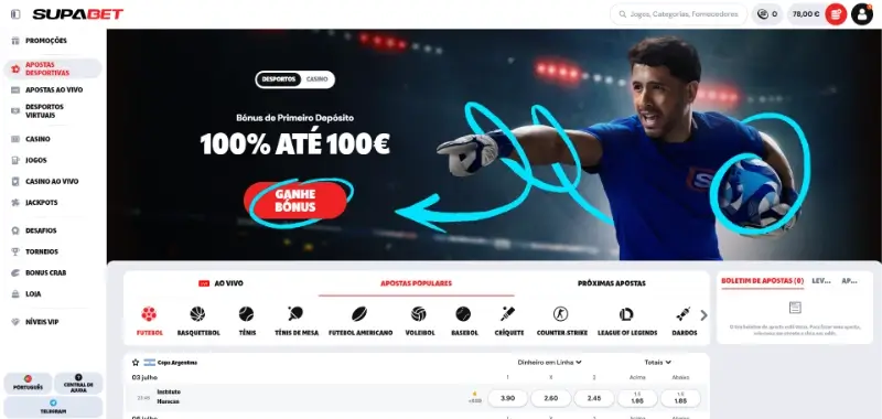 Página de apostas desportivas na Supabet