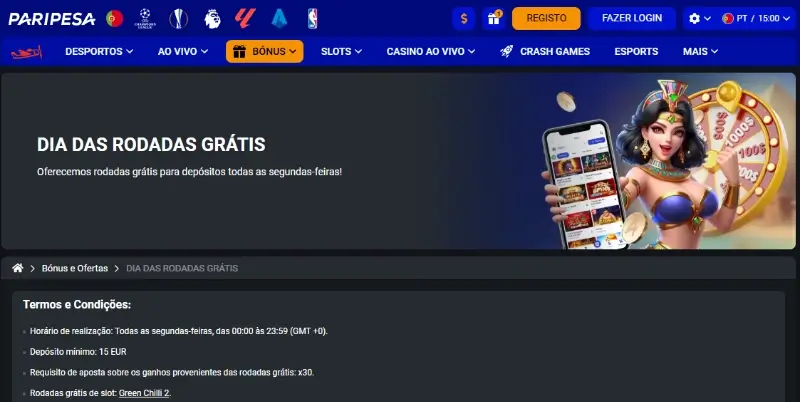 Dia das Rodadas Grátis no casino da Paripesa