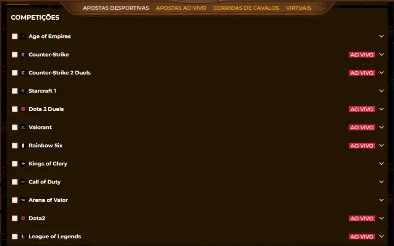 eSports disponíveis no AmunRa