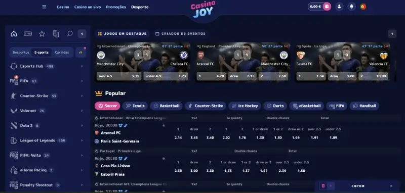 Página de apostas esports no CasinoJoy