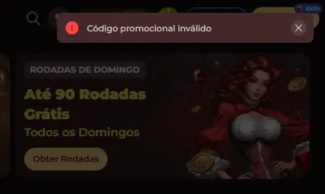 Erro ao inserir o código promocional na Vinci Spin