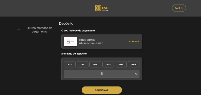 Realizar um depósito na ESC Online