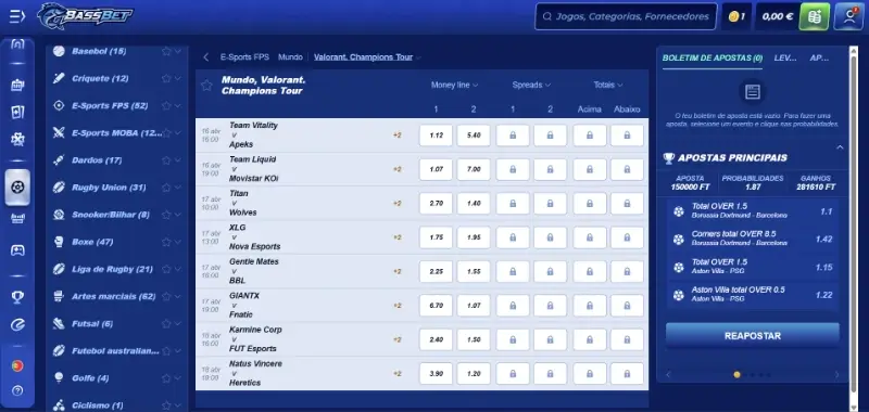 Apostas em eSports na BassBet