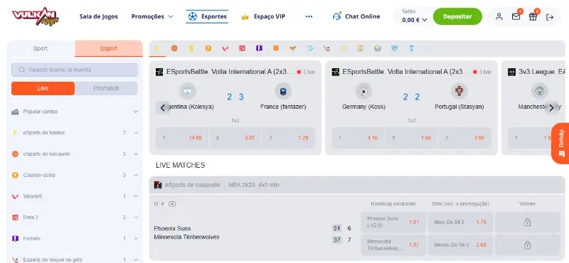 Página de apostas eSport na Vulkan Vegas