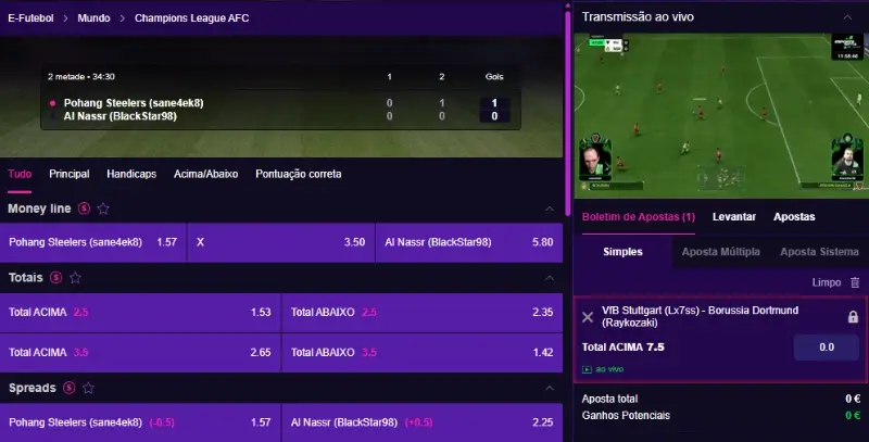 Apostas em esports com live stream no Roby Casino