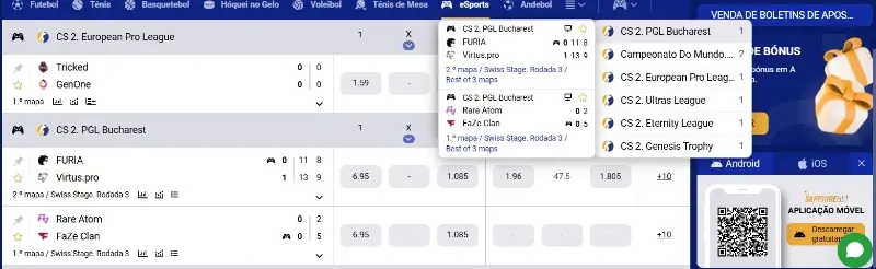 Página de apostas em eSports na SapphireBet