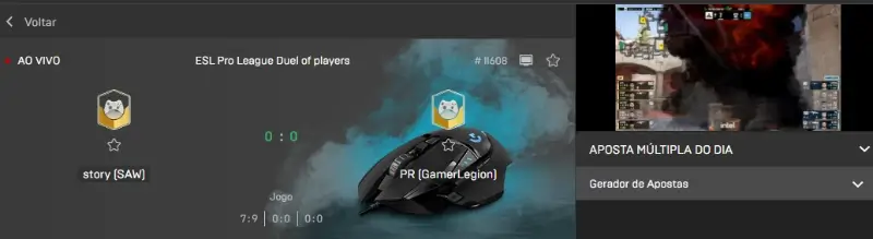 Esports com live stream no Vegaz Casino