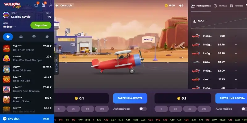 Jogo crash do avião no casino da Vulkan Vegas