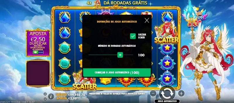 Definir os spins automáticos na slot Starlight Princess 1000
