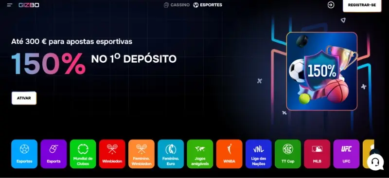 Página de desporto na Gizbo