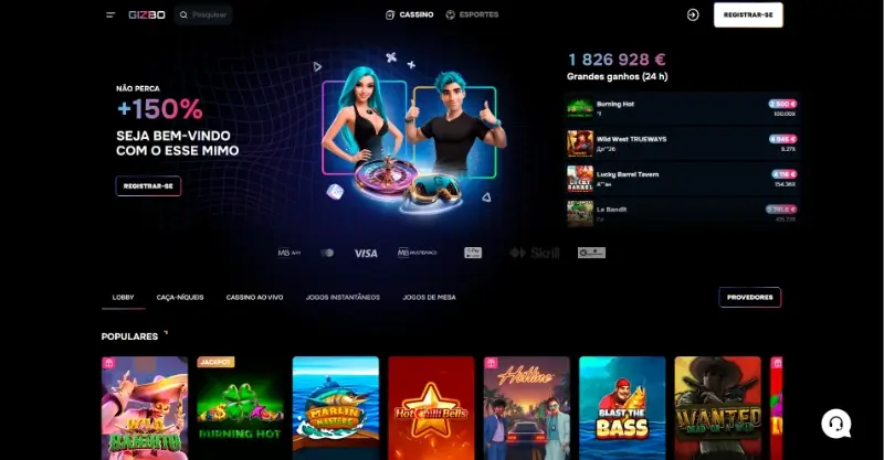 Página de casino da Gizbo
