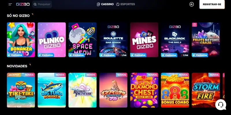 Página de casino da Gizbo