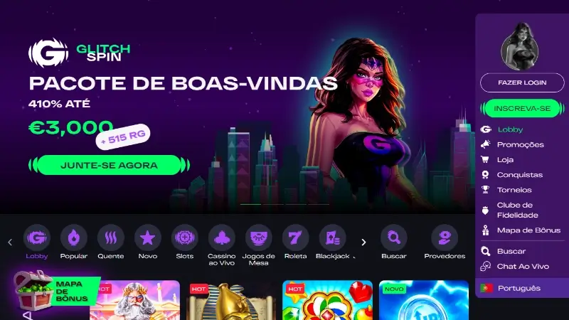 Página principal do Glitch Spin Casino
