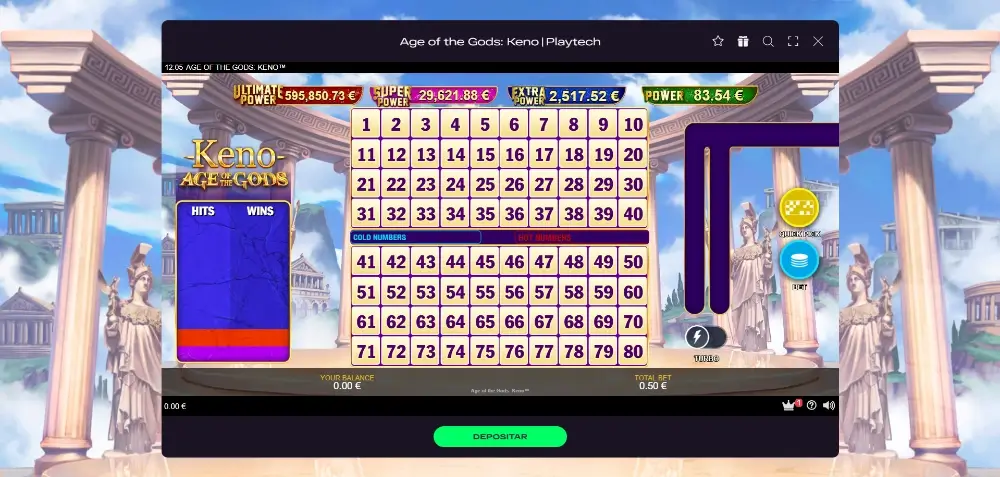 Jogo de Keno no casino da Glitch Spin