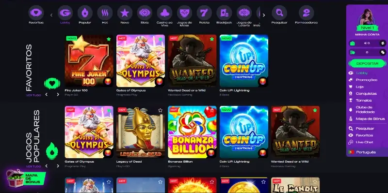 Página de casino da Glitch Spin