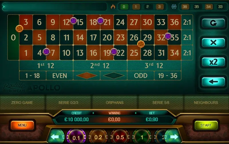 Jogo de roleta europeia no casino do GrandClub