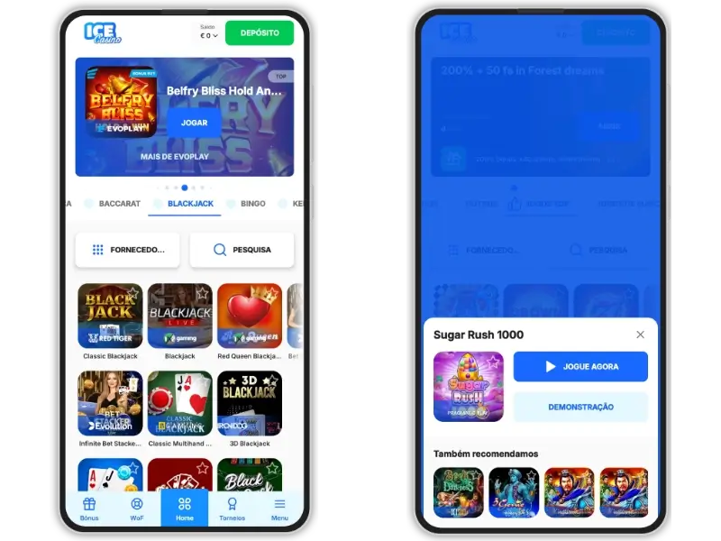 Jogos de casino na Ice Casino app